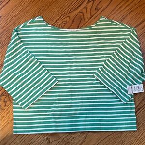 Stylish Green Striped 3/4 Sleeve Tee